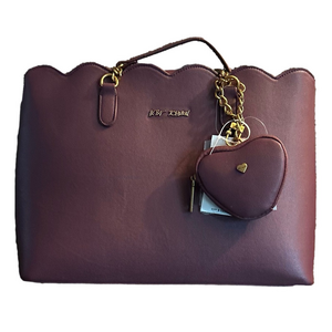 Betsey Johnson XO Scalloped Tote with Heart Coin Purse NWT